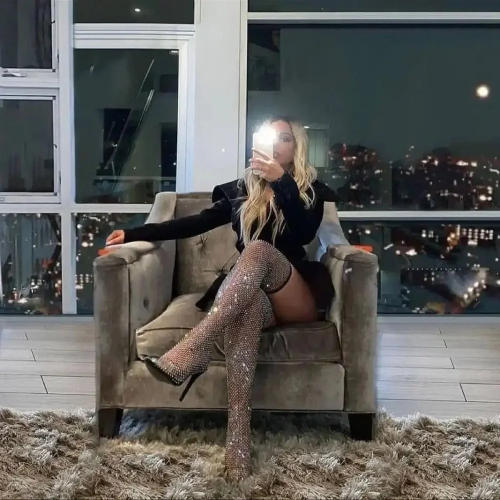 Rhinestone mesh knee Over-the-Knee Boots - Picture 1 of 2